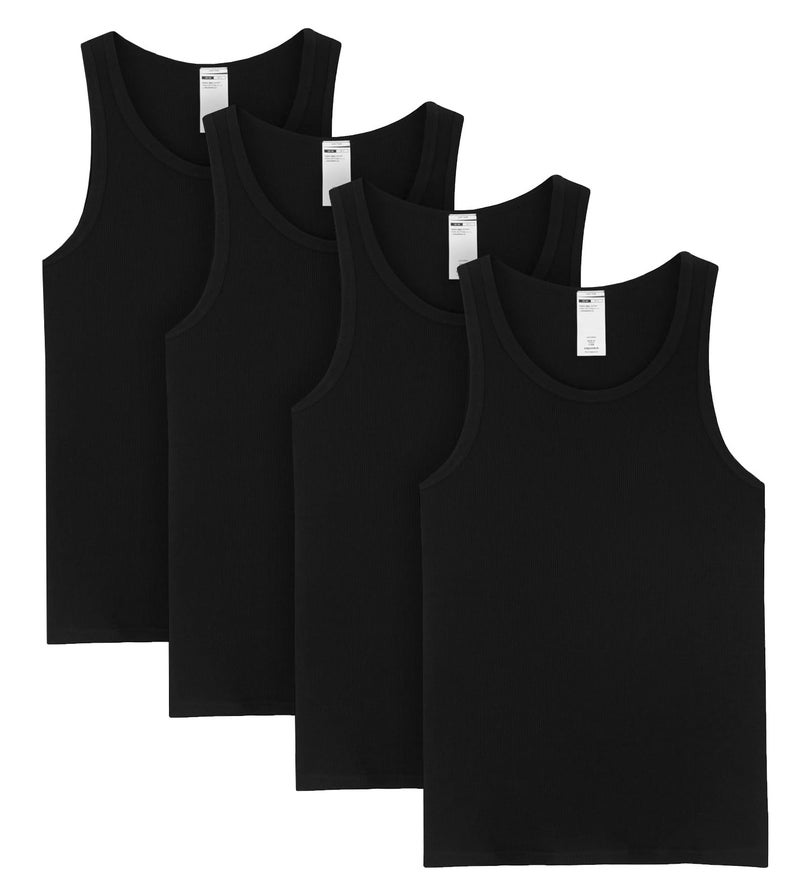 LAPASA Men's 100% Cotton Ribbed Tank Tops Sleeveless Crewneck A-Shirts Basic Solid Undershirts Vests 4 Pack M35, Black, Medium - Image 1